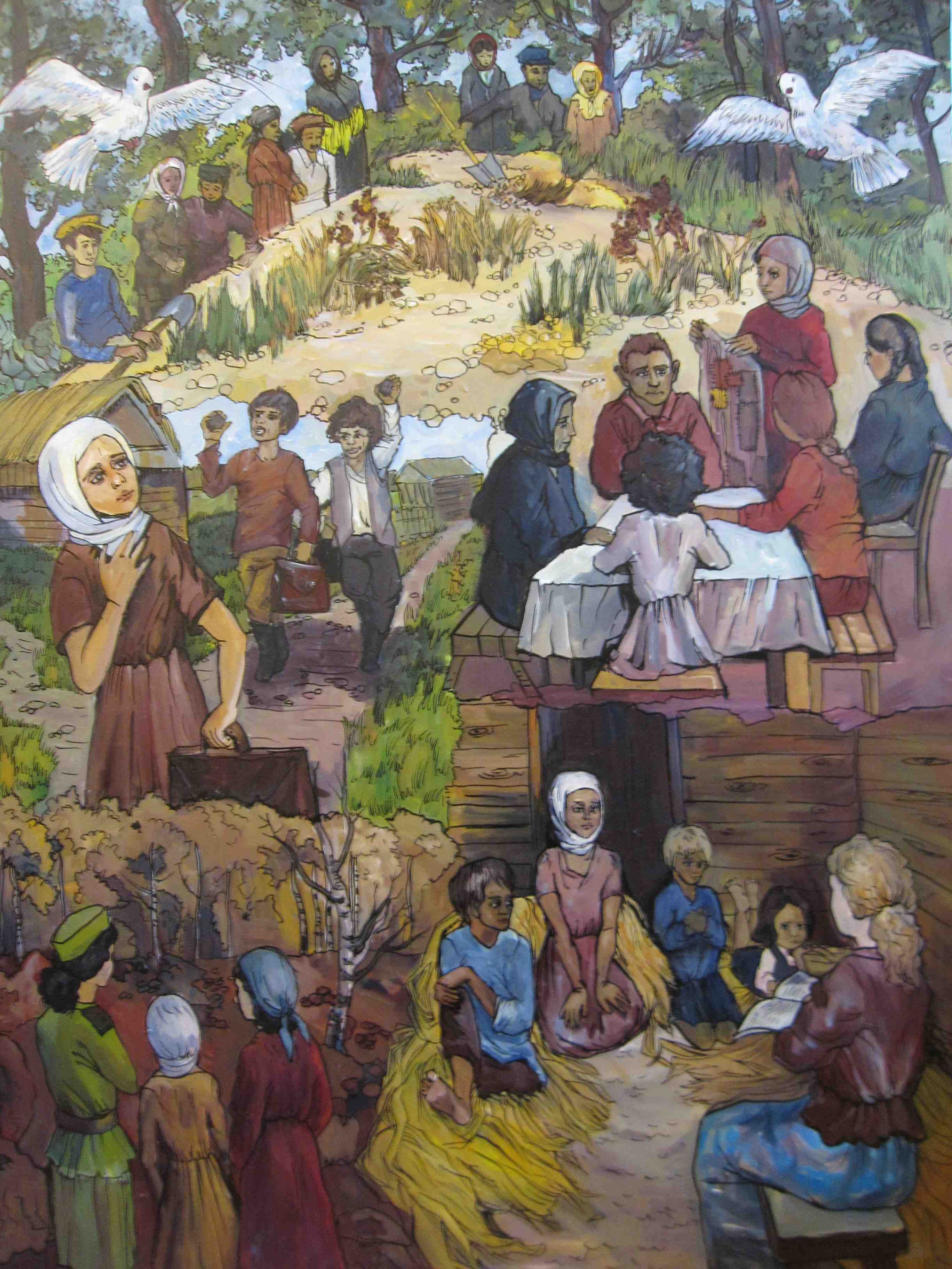 One of the collages of Malka Pishanitskaya's Holocaust experiences